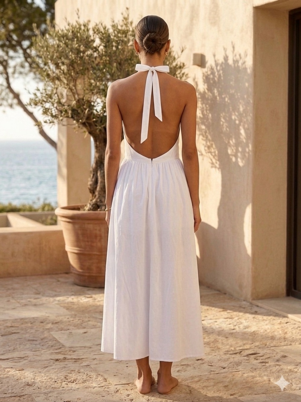 En Saison White Halter Midi Dress Open Back Sleeveless A-Line Size S Resort - Picture 4 of 13
